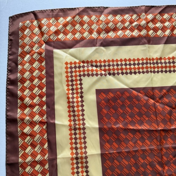 Ben Goodman Square Scarf in Orange, Brown, & Cream Geometric - Picture 7 of 9